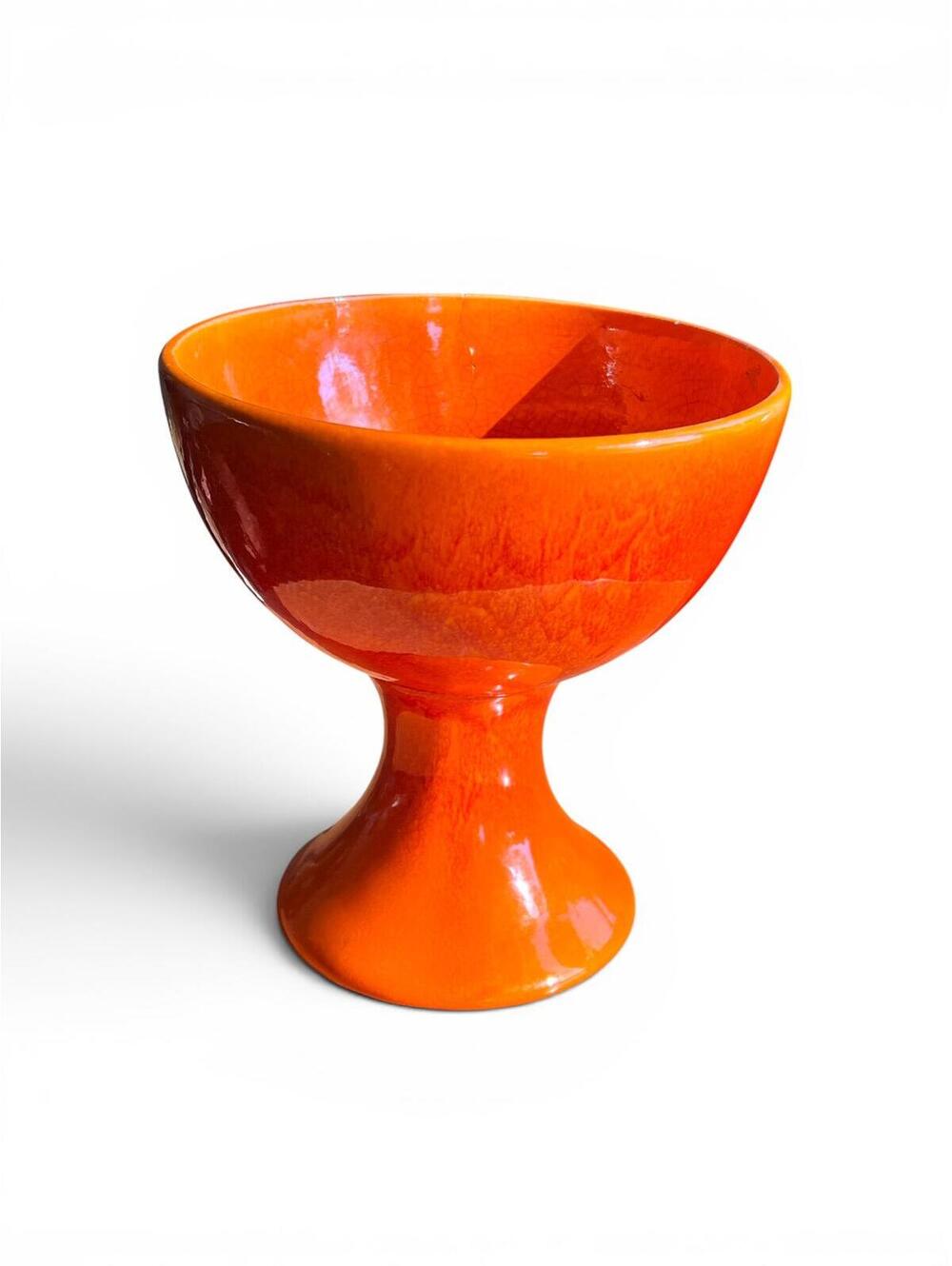 Vintage Royal Haeger R1730 Orange Red Glaze 7 1/8” Compote Mid Century Modern